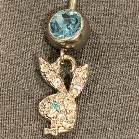 Belly Button Ring - blue playboy rhinestones - Picture 3 of 8